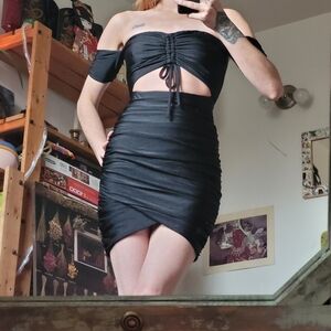 Tiger mist off shoulder waist cut out mini dress - size xs